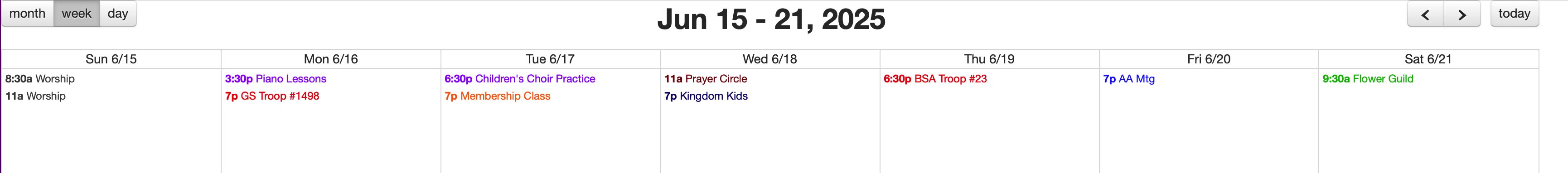 An example of the Basic Week View.