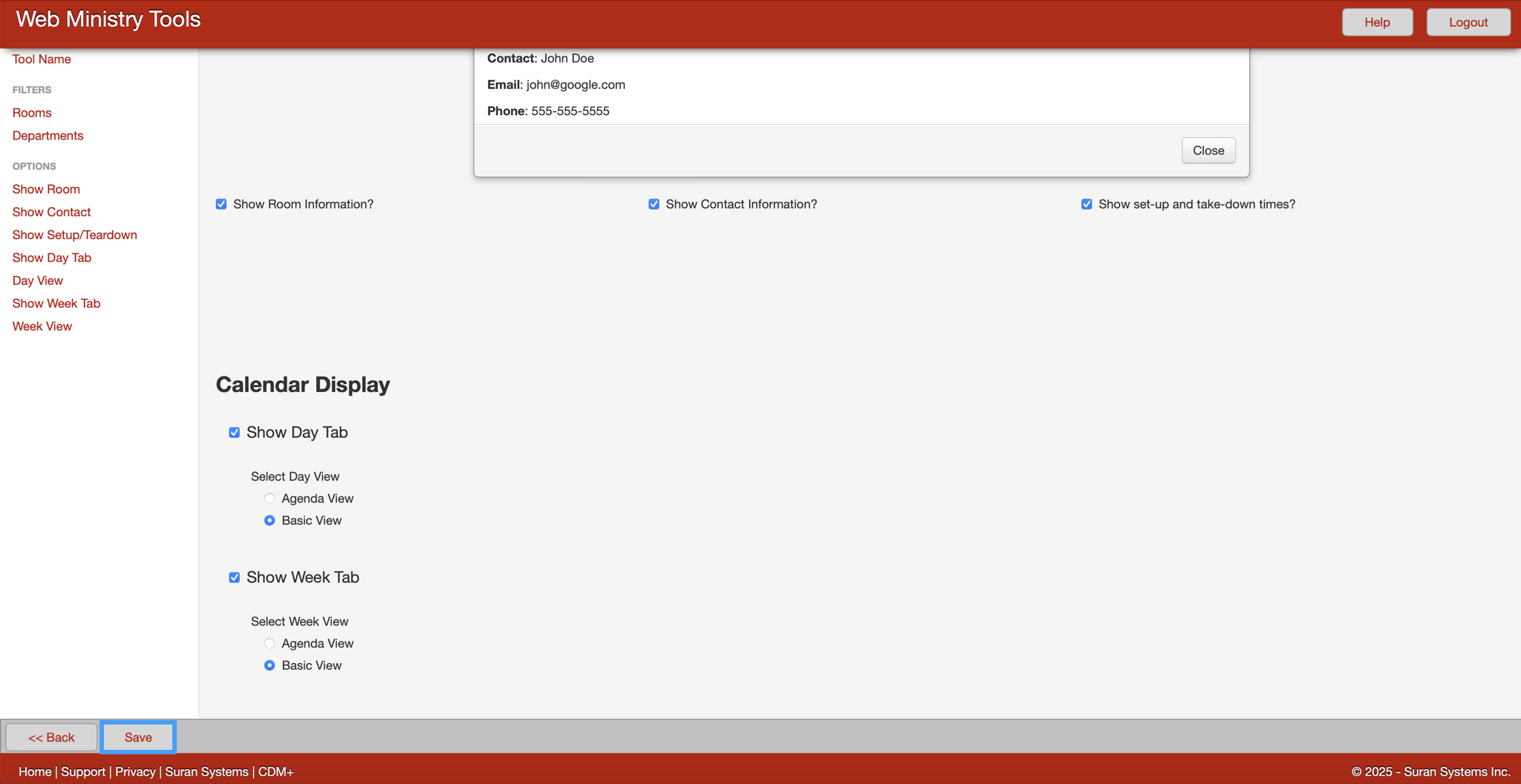A picture showing where to save your calendar options.