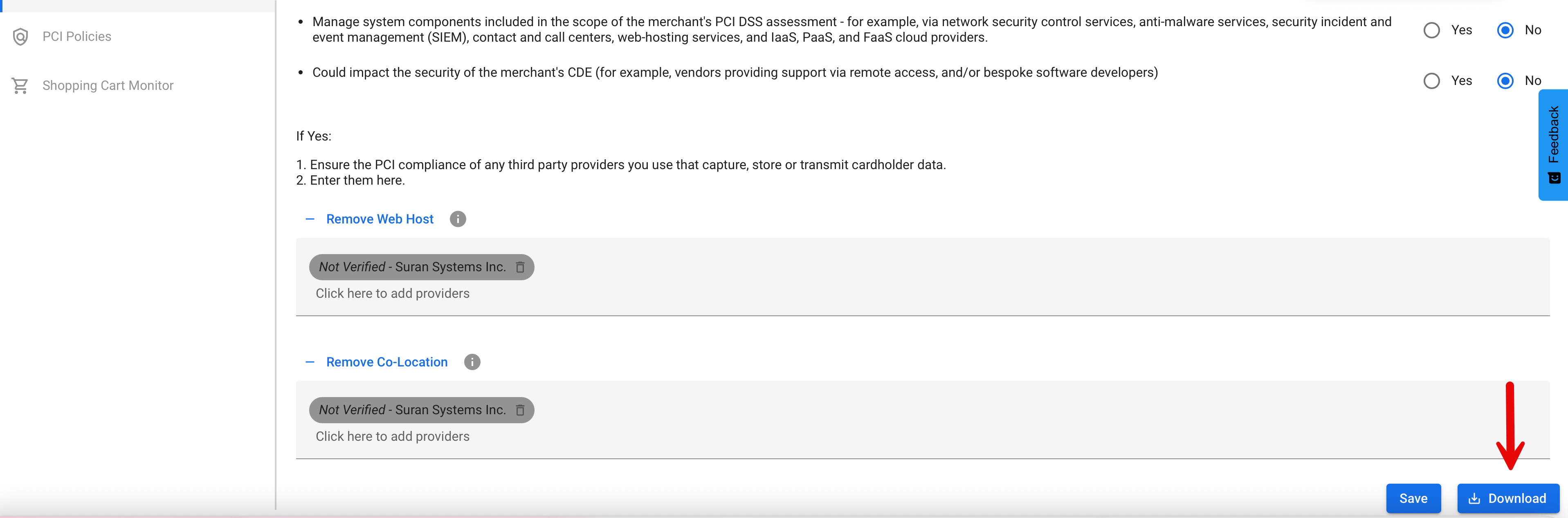 Red arrow pointing to the Download button in the bottom right-hand corner of the page. 