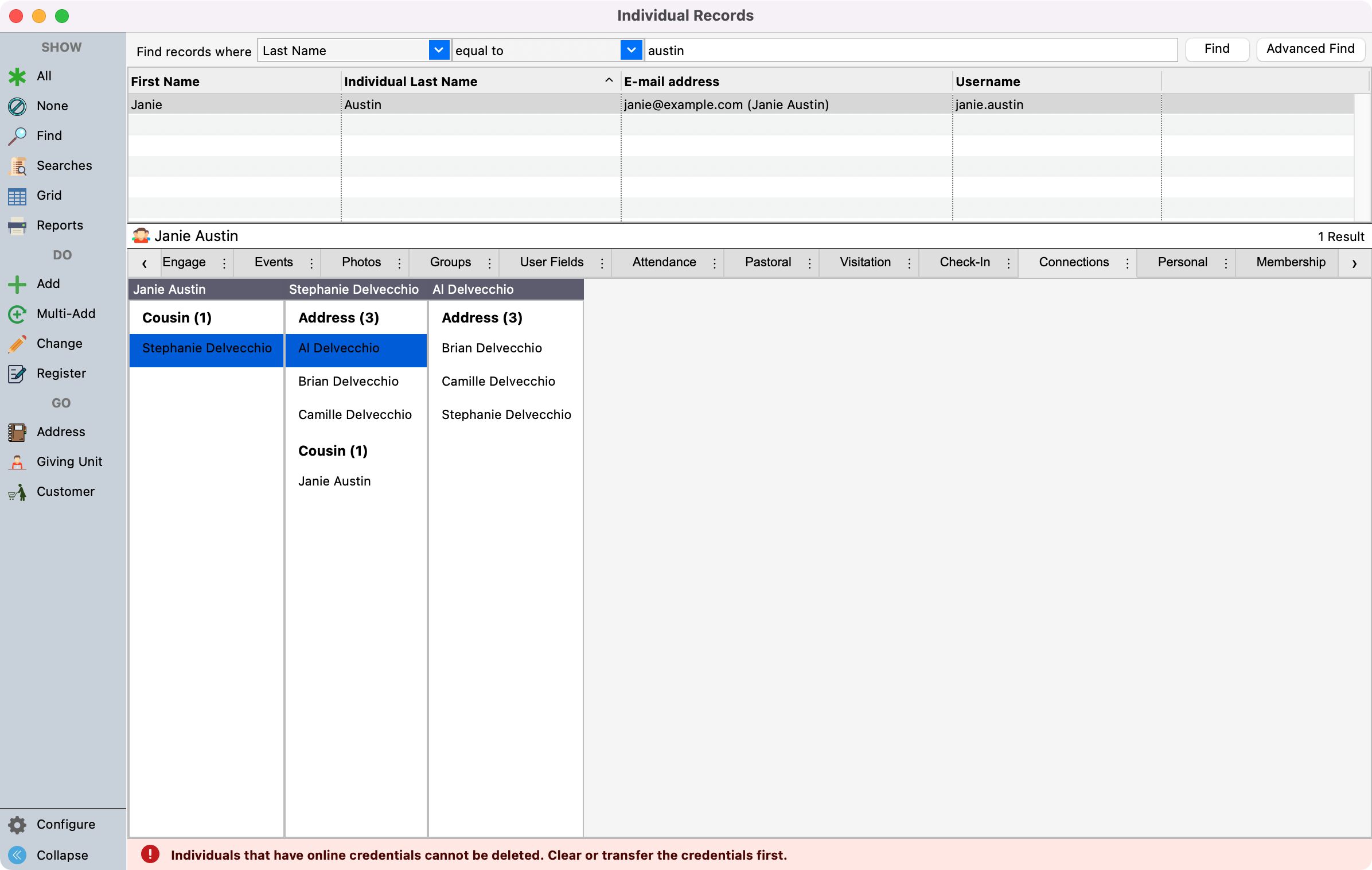Picture showing the different record connections