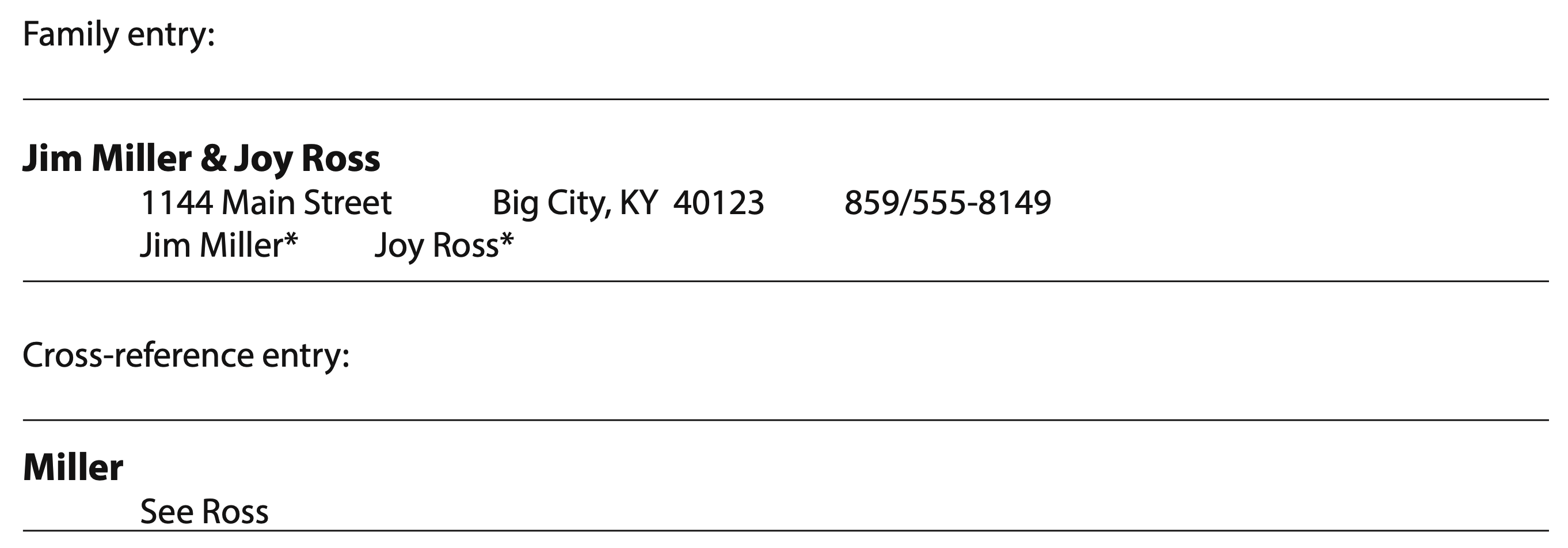 Example of a yearbook directory entry.