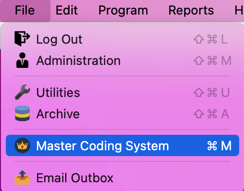 Picture that shows the navigation path to get to the Master Coding System