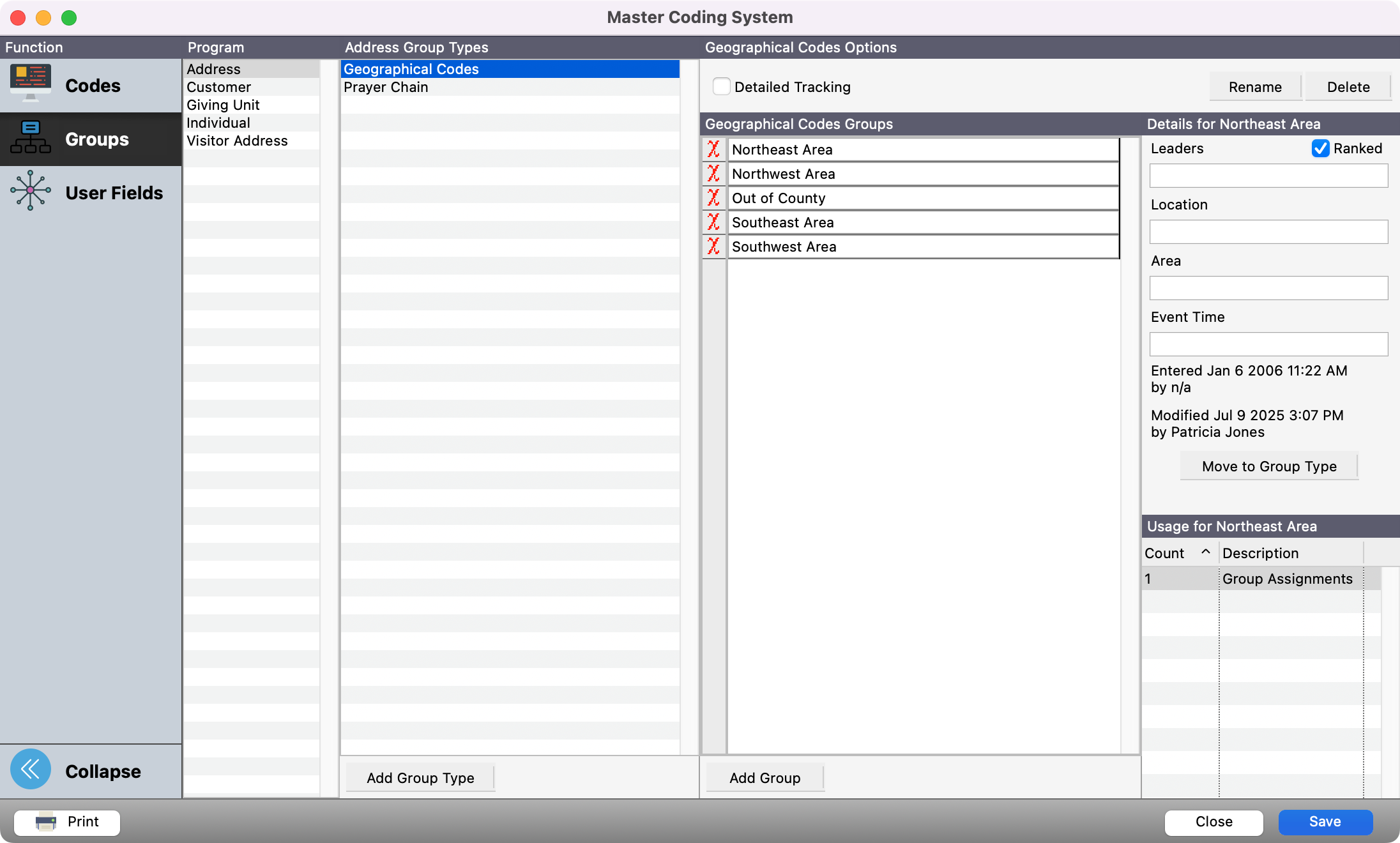 Master Coding System window with the Save button.