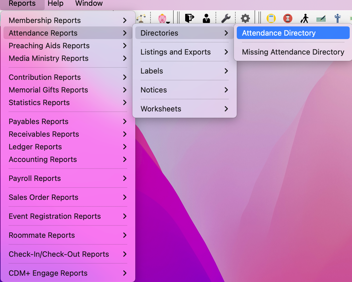 Navigation path to Attendance Directory