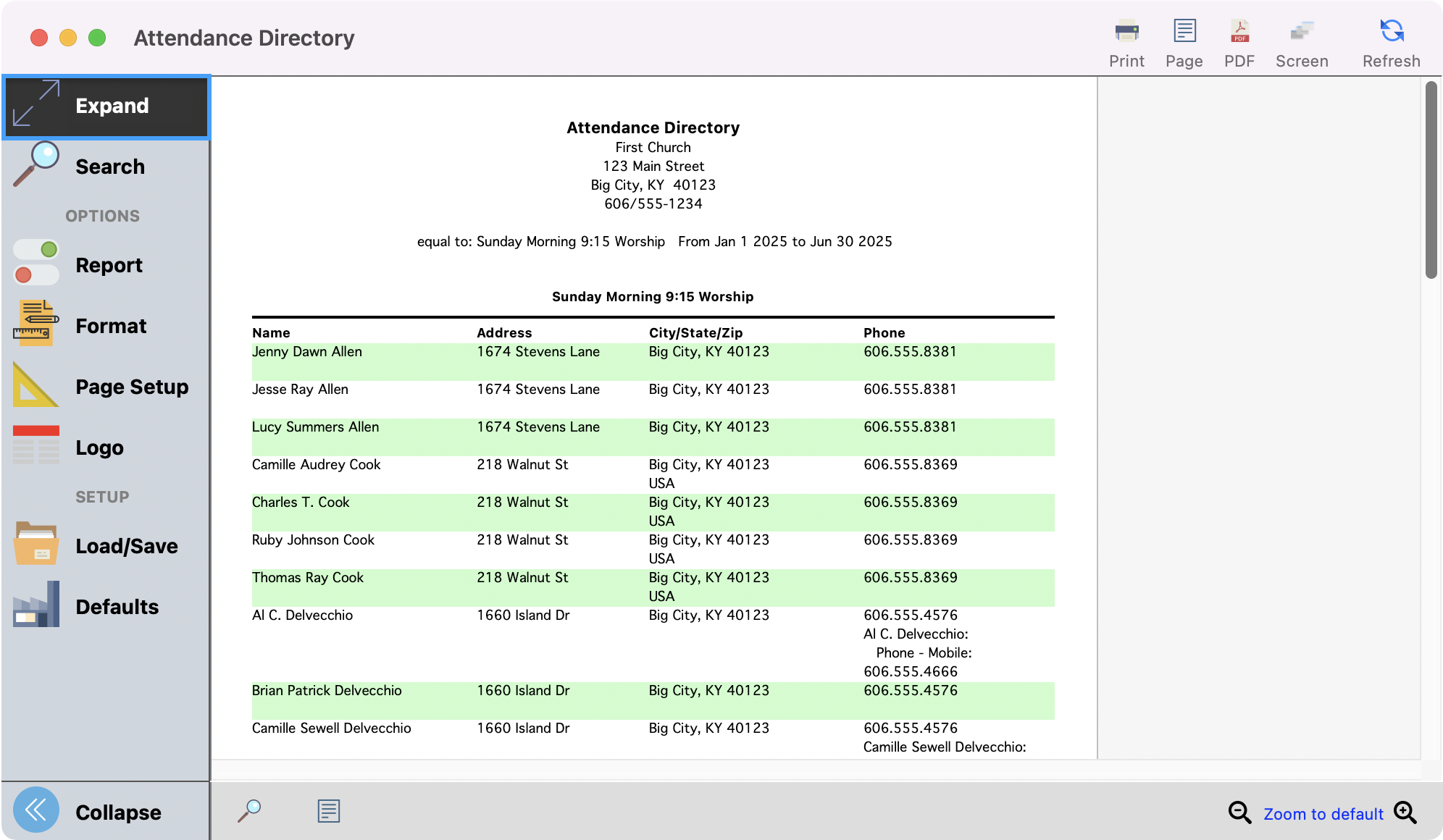 Attendance Directory window with expand highlighted in the left sidebar. 