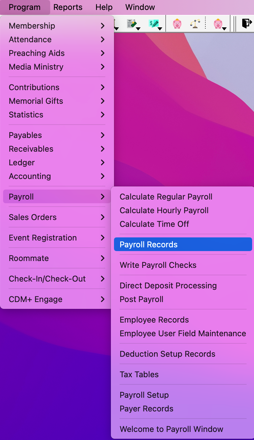 Navigation to Payroll Records.