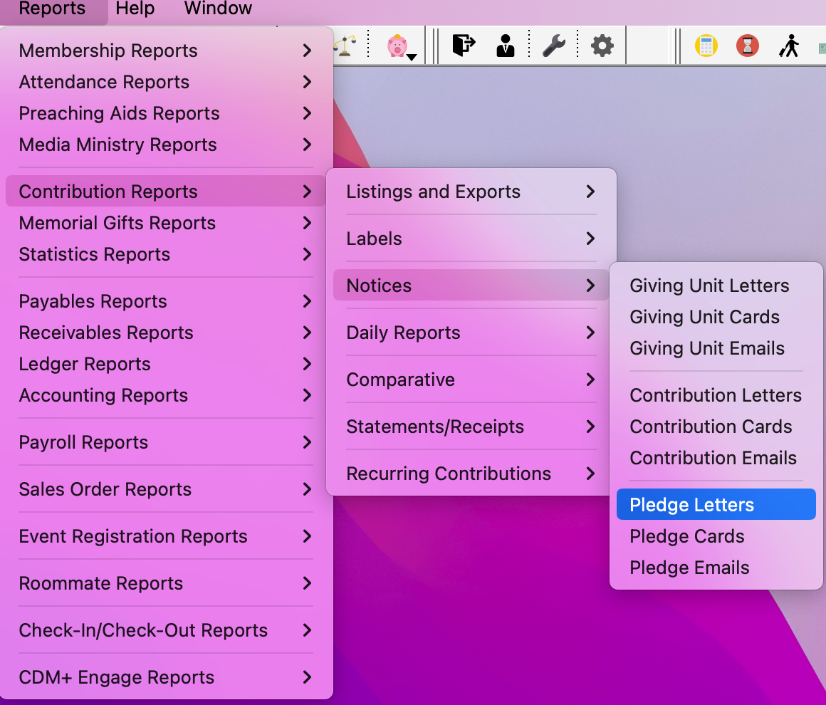 Navigation path to Pledge Letter