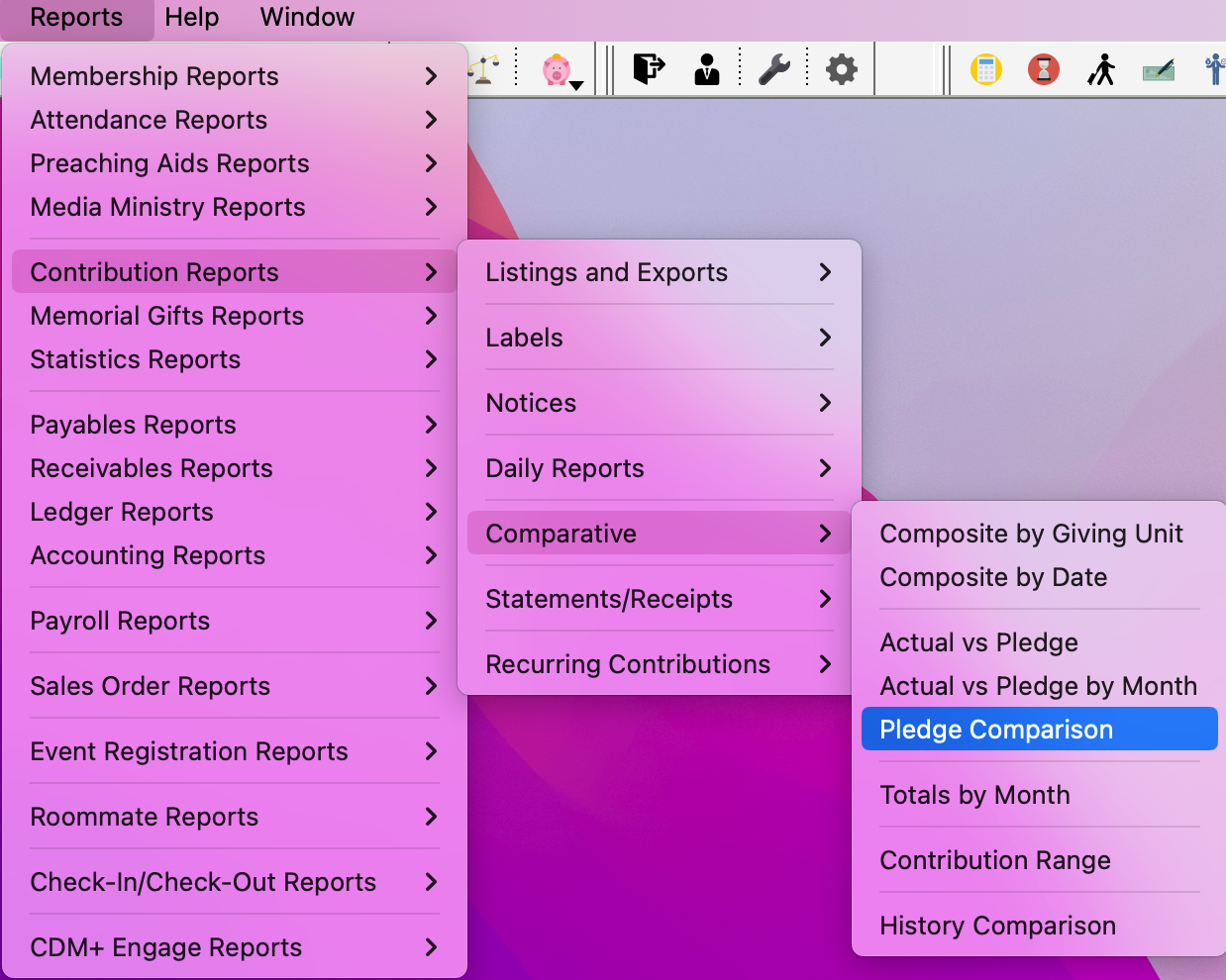 Navigation to Pledge Comparison report