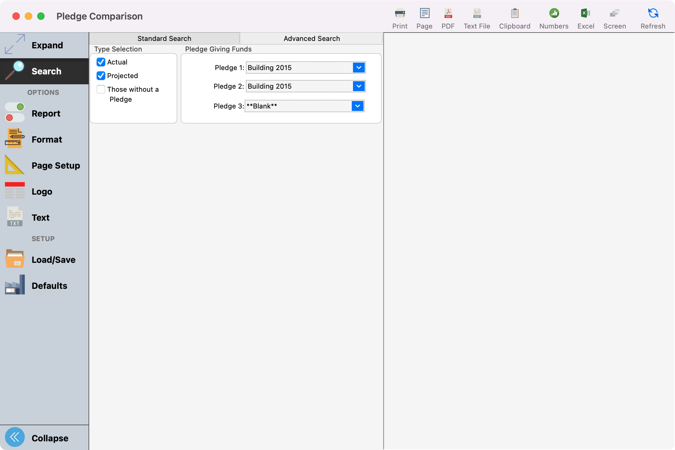 Pledge Comparison report window.