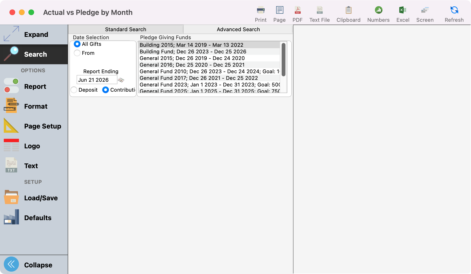 Actual vs Pledge by Month report window.
