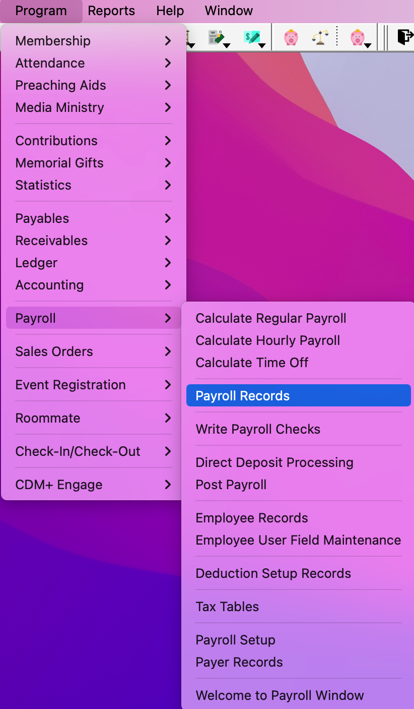 Navigation path to Payroll Records.