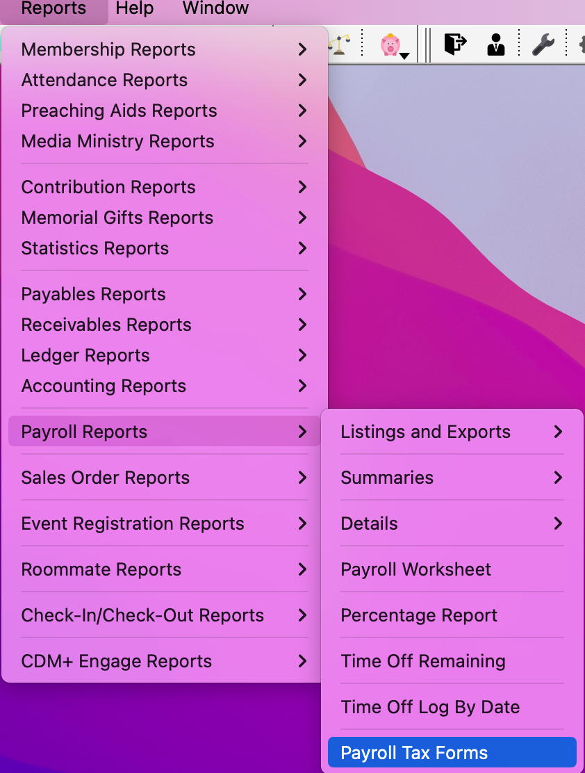 Navigation path to Payroll Tax Forms