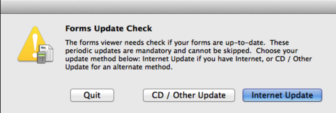 Forms Update Check pop-up window.