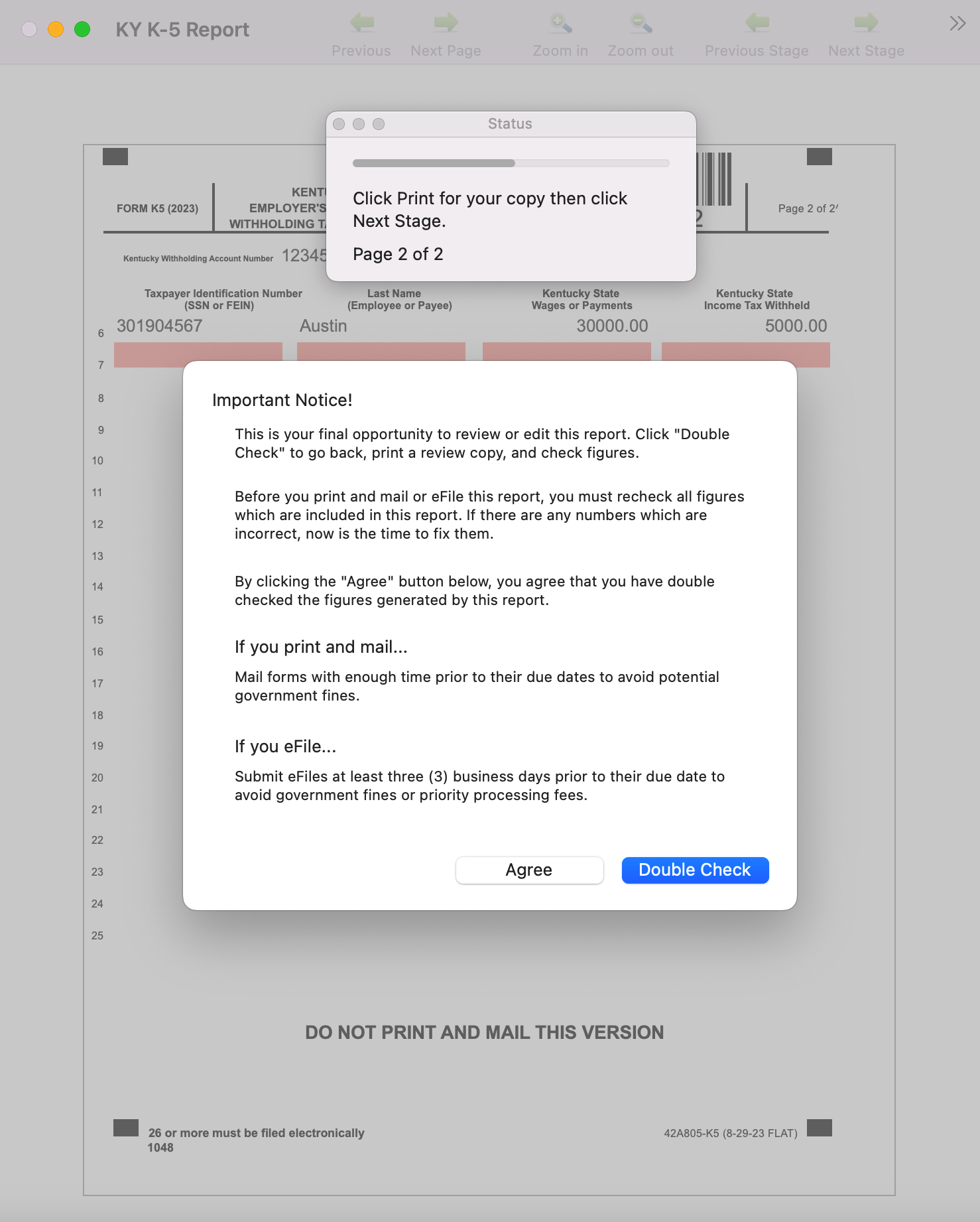 Sample state form with Important Notice pop-up.