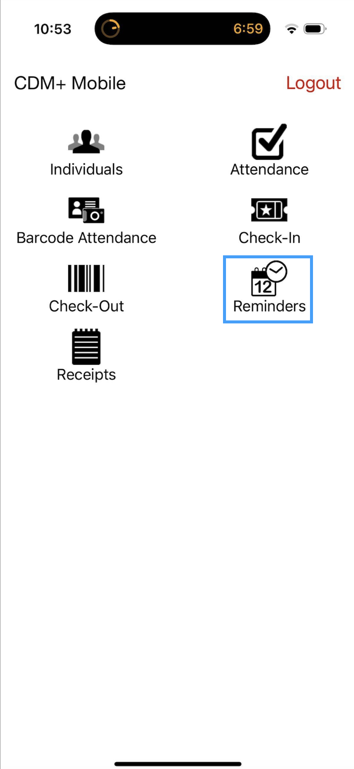 Mobile app screen with the Reminder app highlighted.