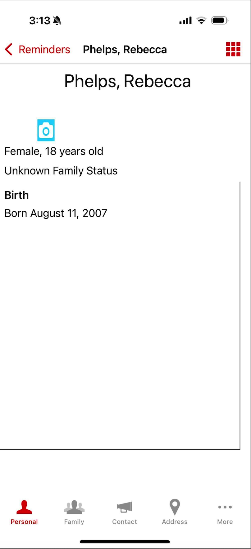 An example of the details of a reminder.
