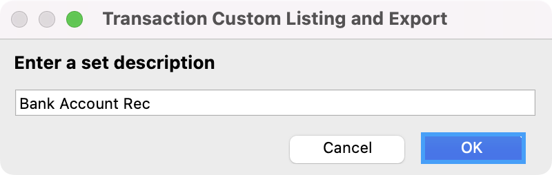 Enter a set description pop-up box. 