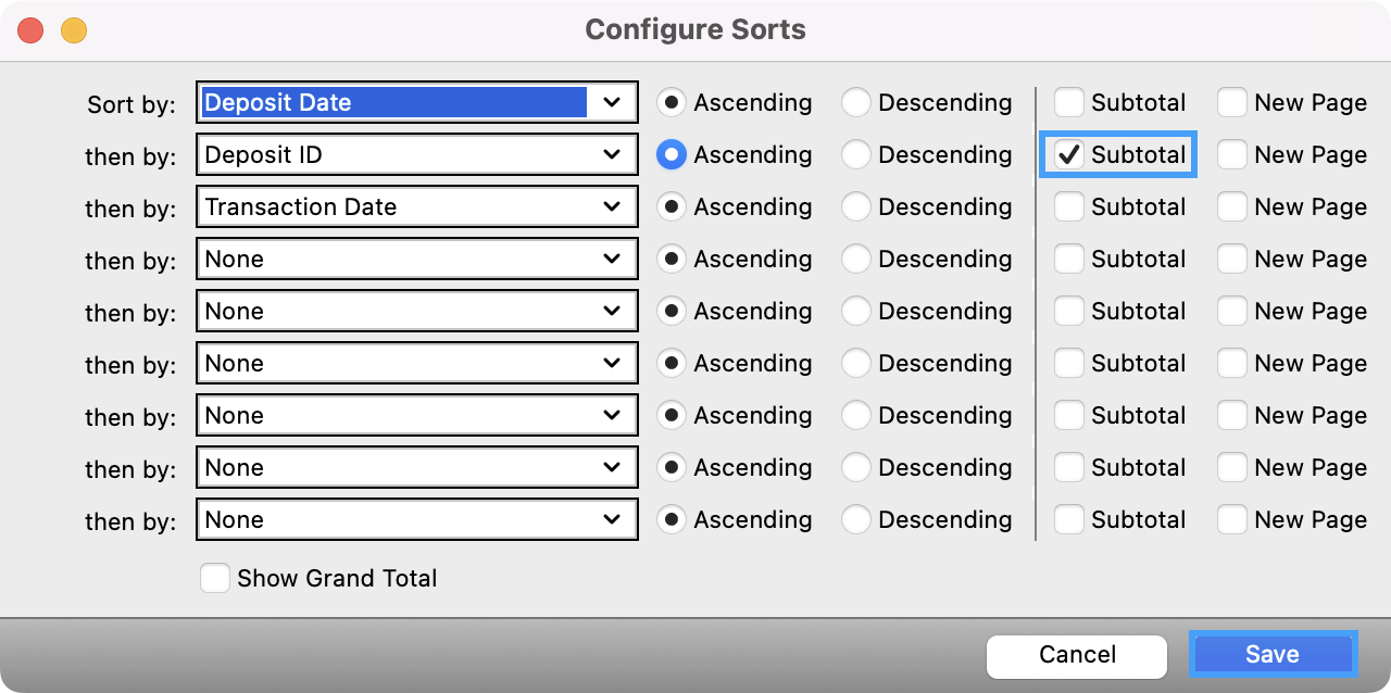 Configure Sets window. 