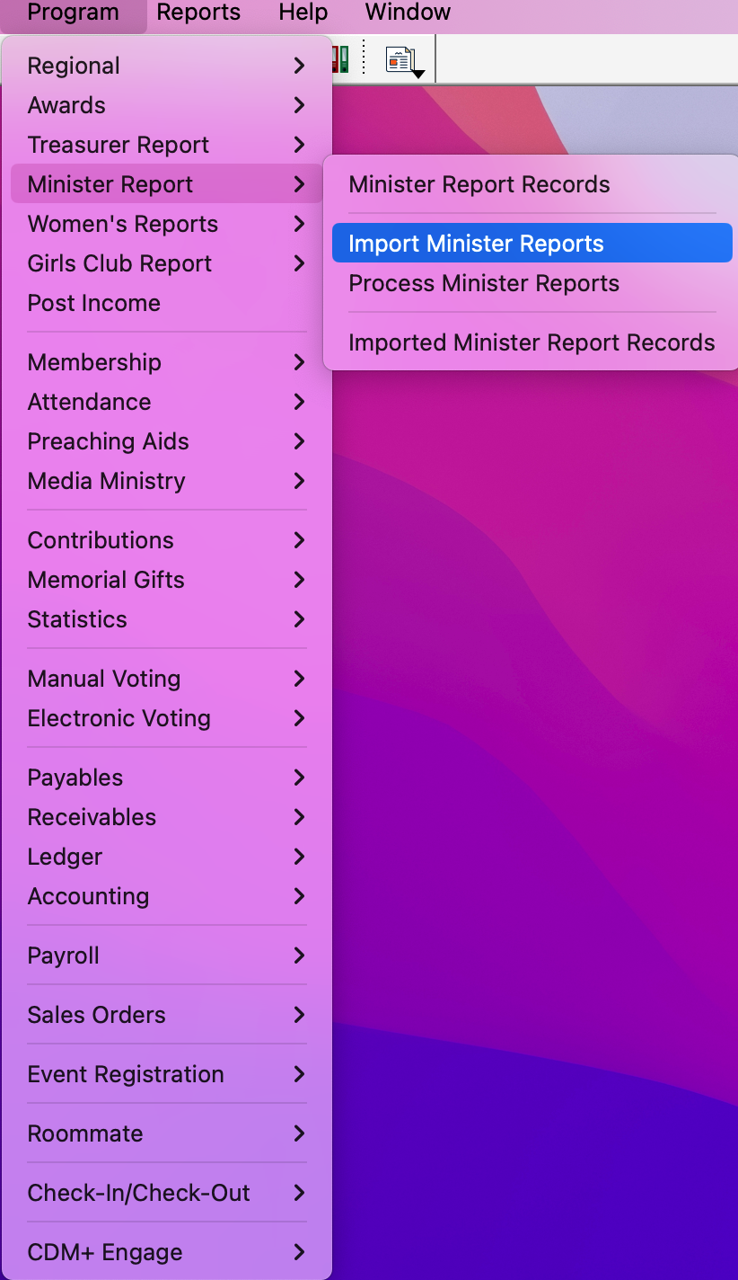 Navigation path to Import Minister Reports