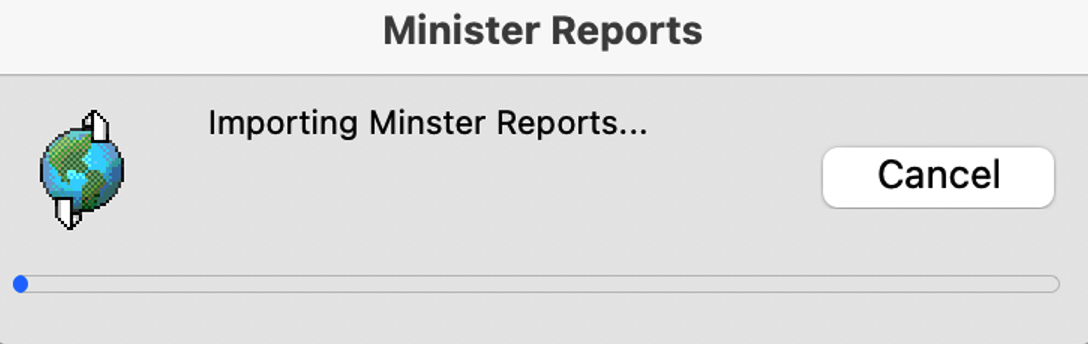 Importing Minister Reports status bar.