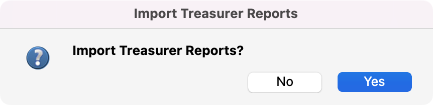 Import Treasurer Reports dialogue box.