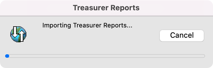 Status bar of importing treasurer reports. 