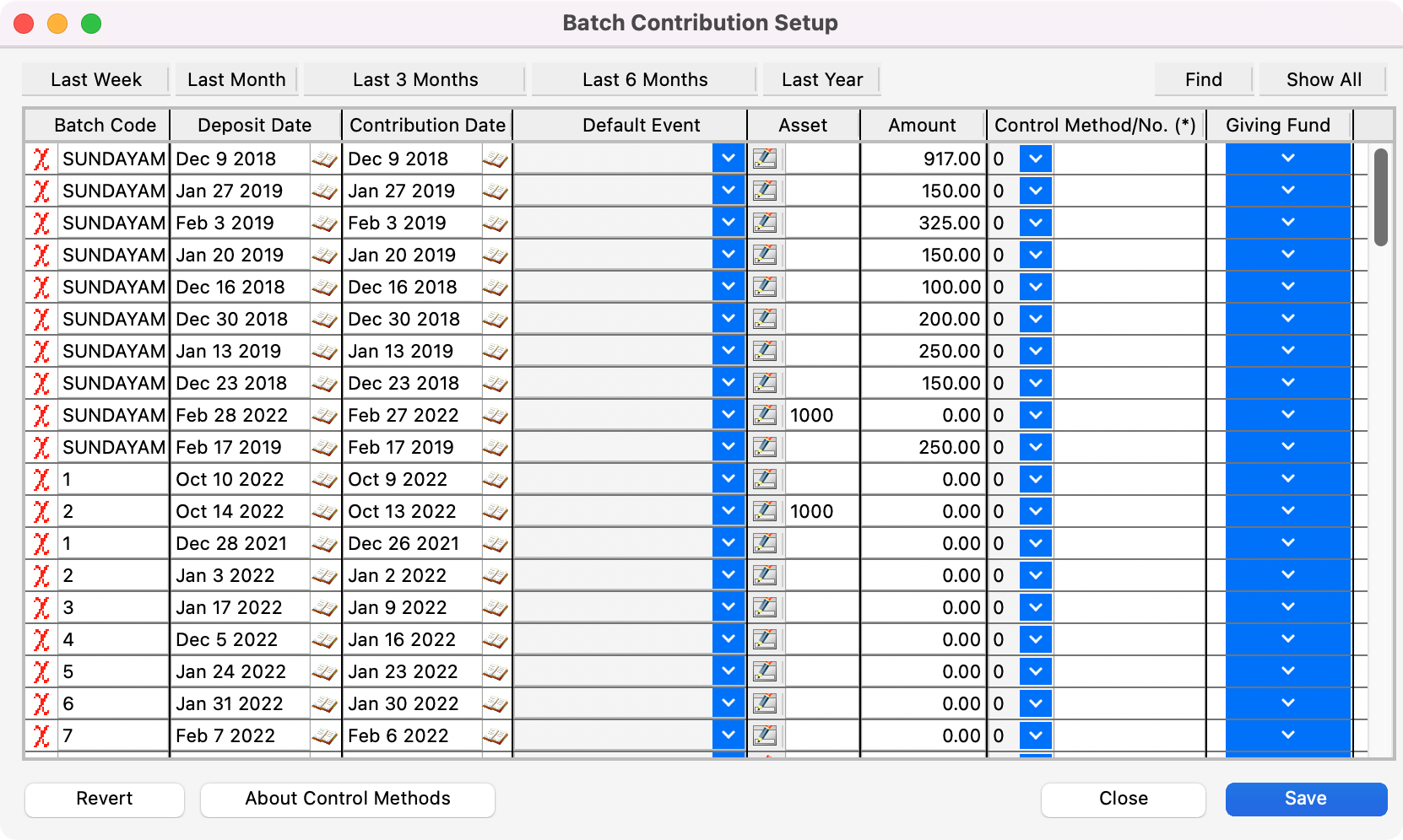 Batch Contribution Setup window. 