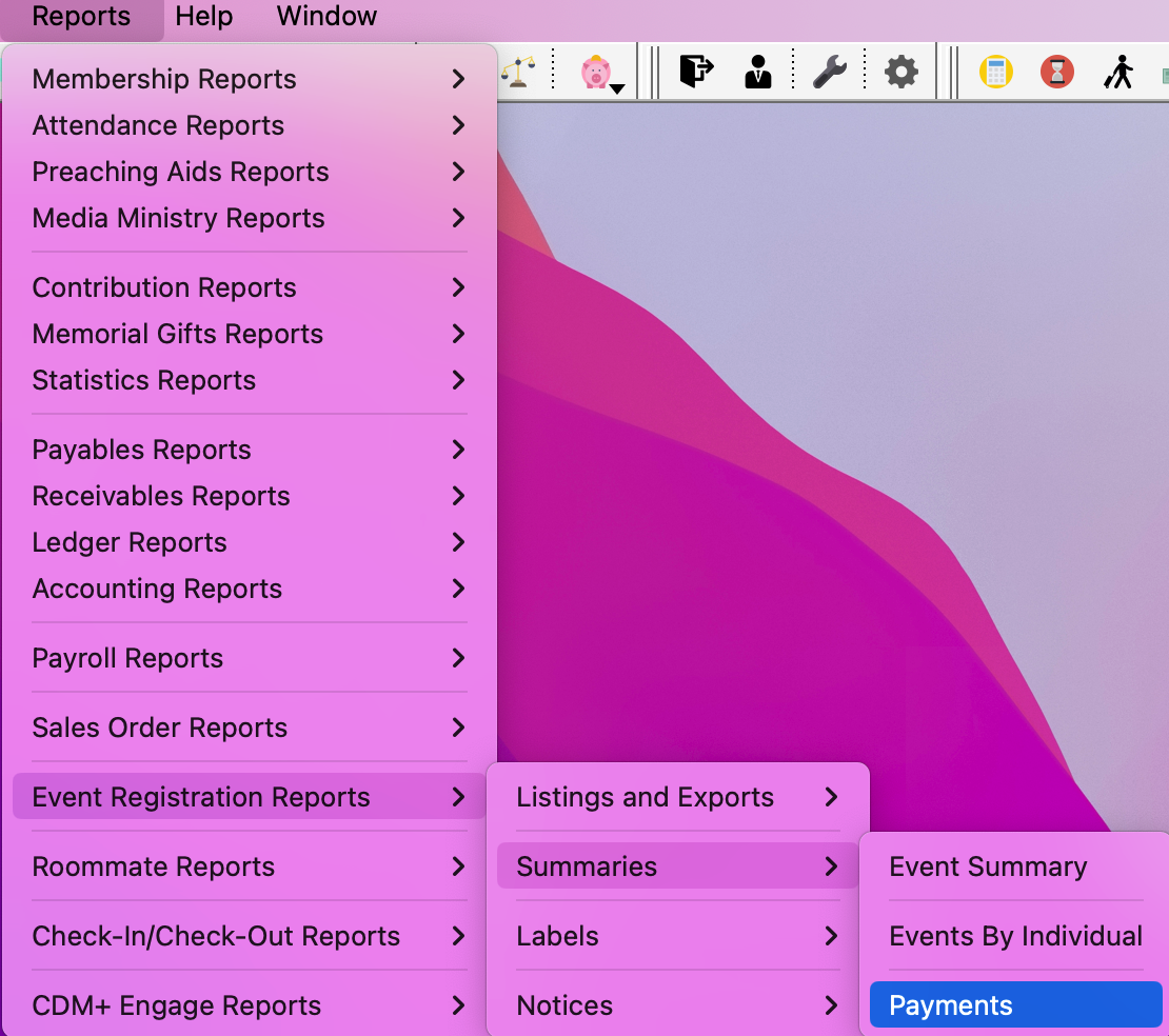 Navigation path to Payments.