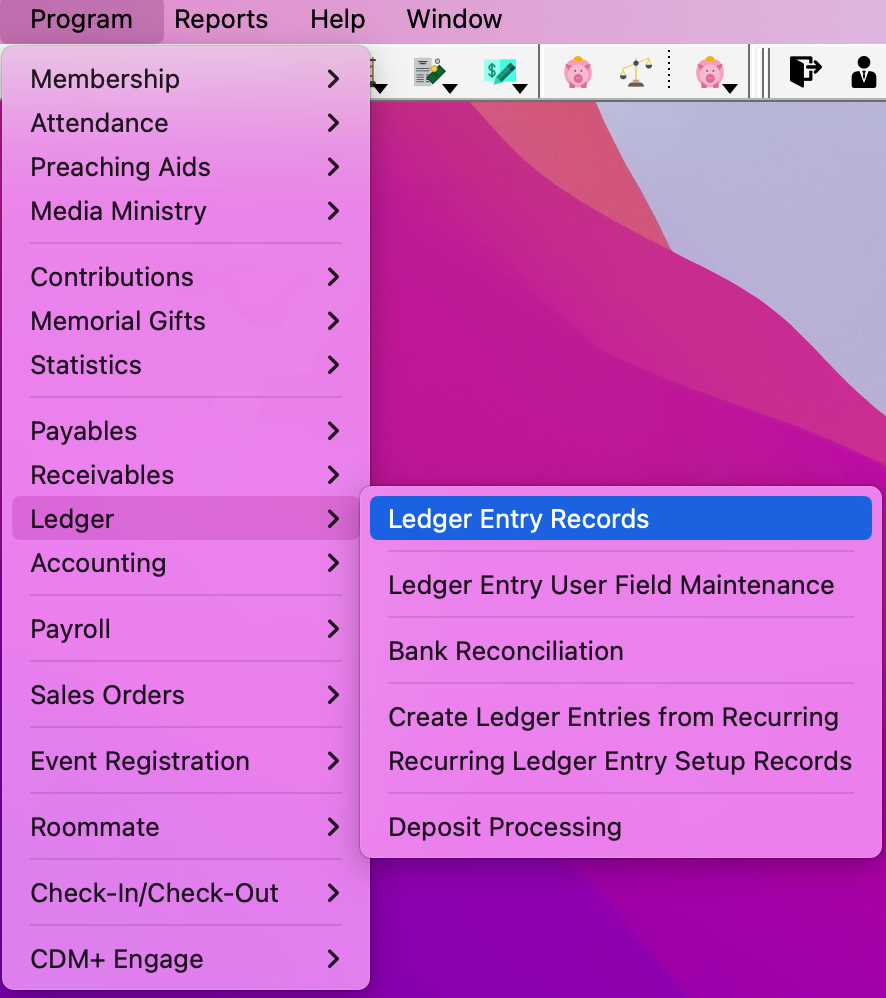 Navigation to the Ledger Entry Record window. 