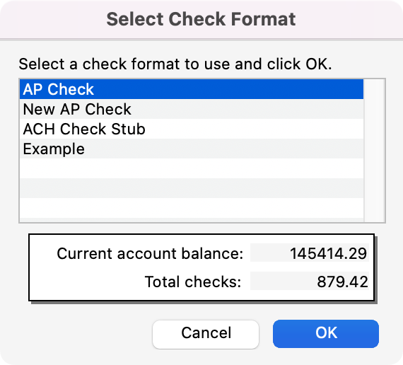 Select Check Format pop-up. 