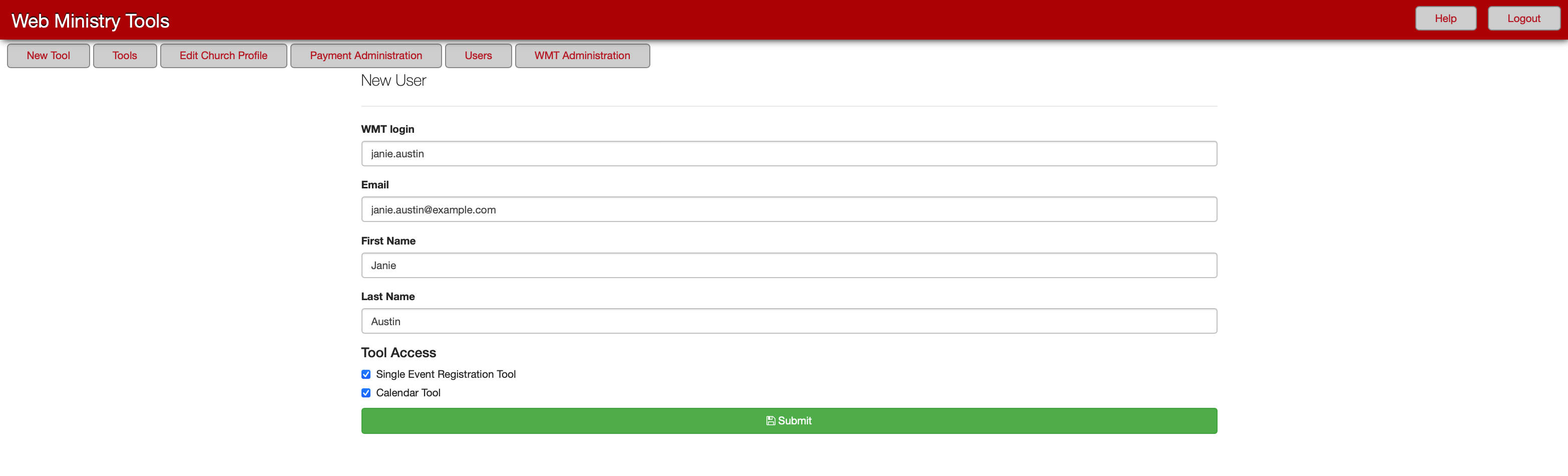 New user page.