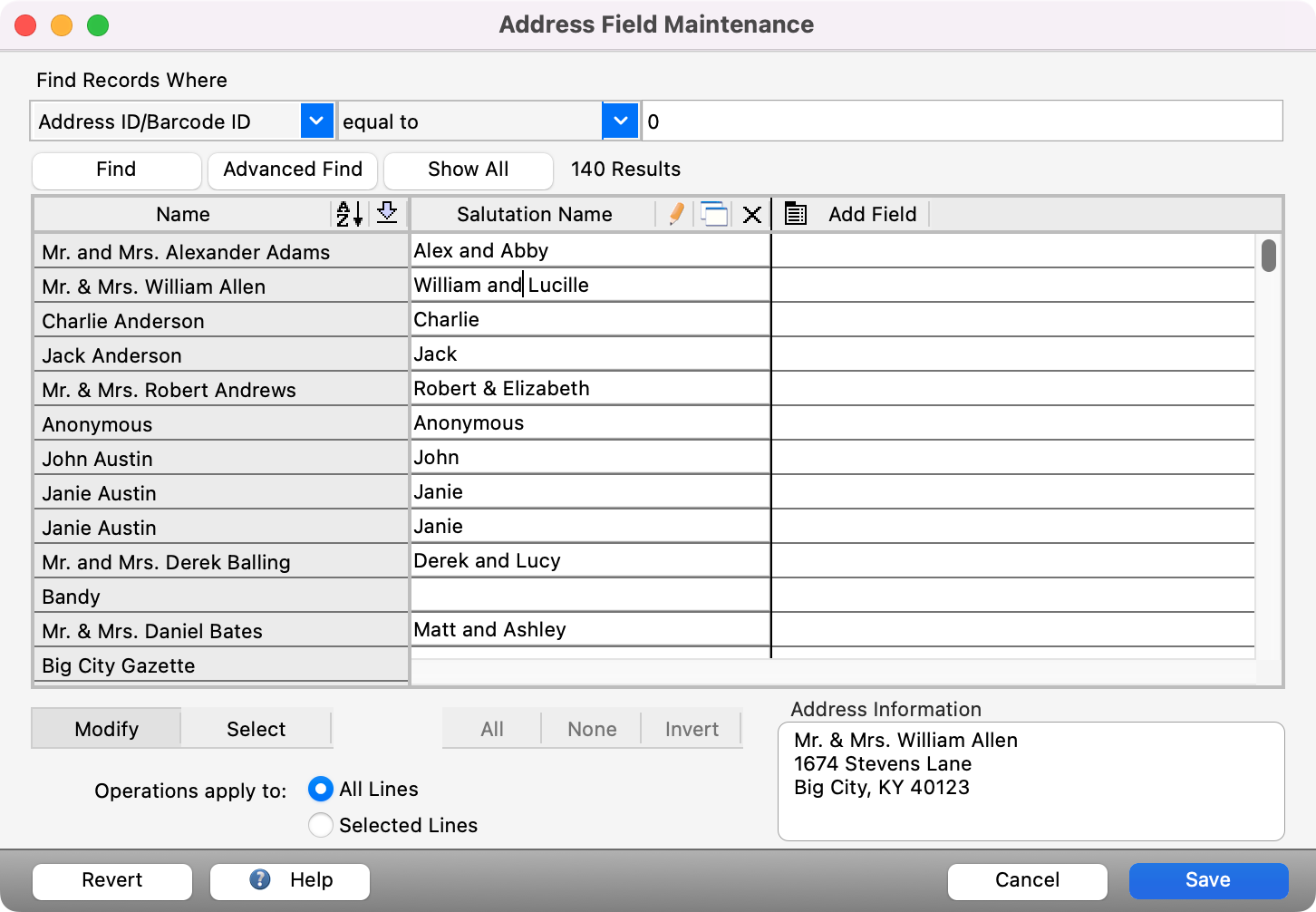 Address Field Maintenance with cursor in a field.
