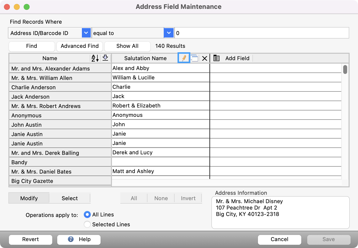 Address Field Maintenance window with the pencil icon highlighted.