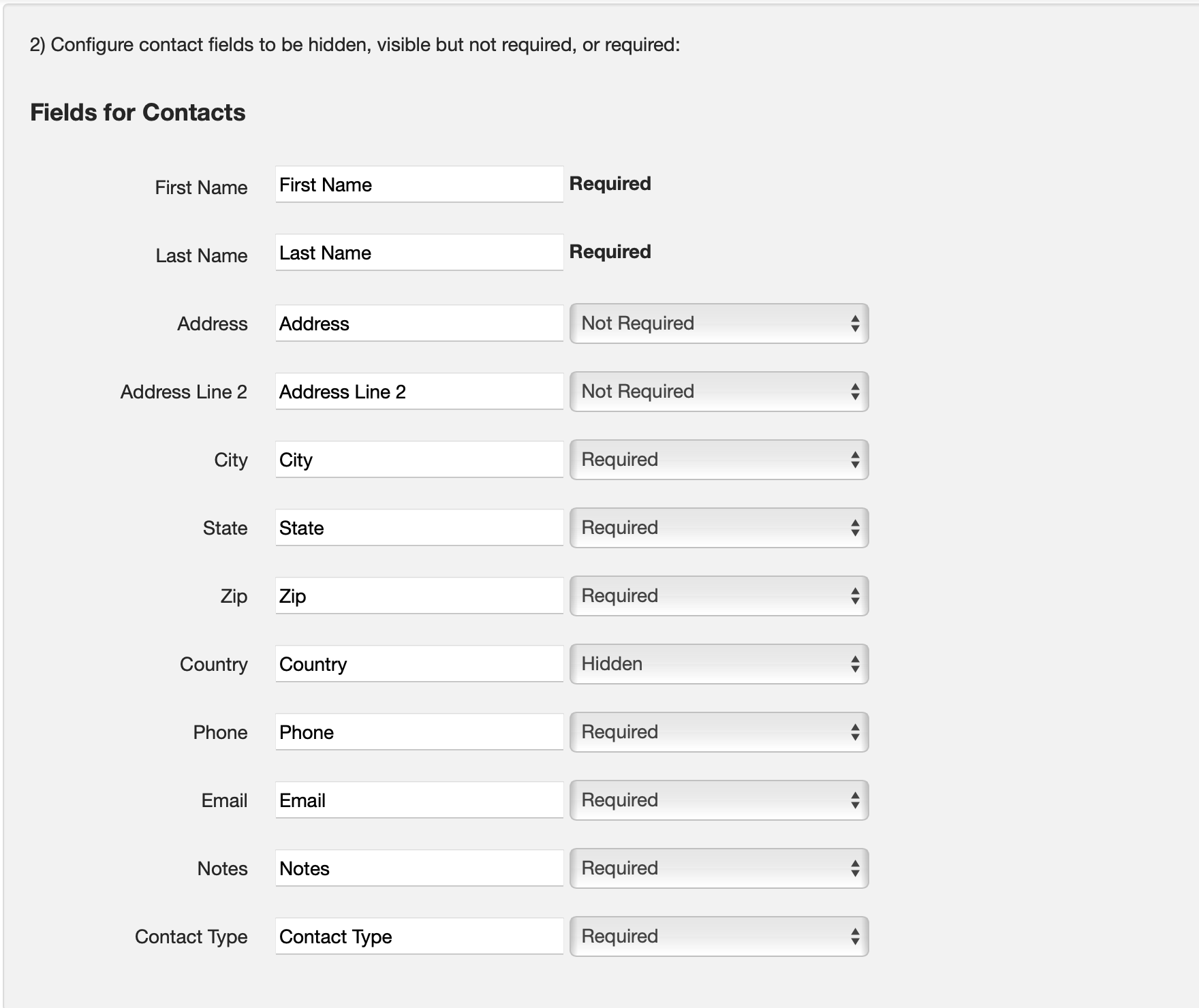 Fields for Contacts