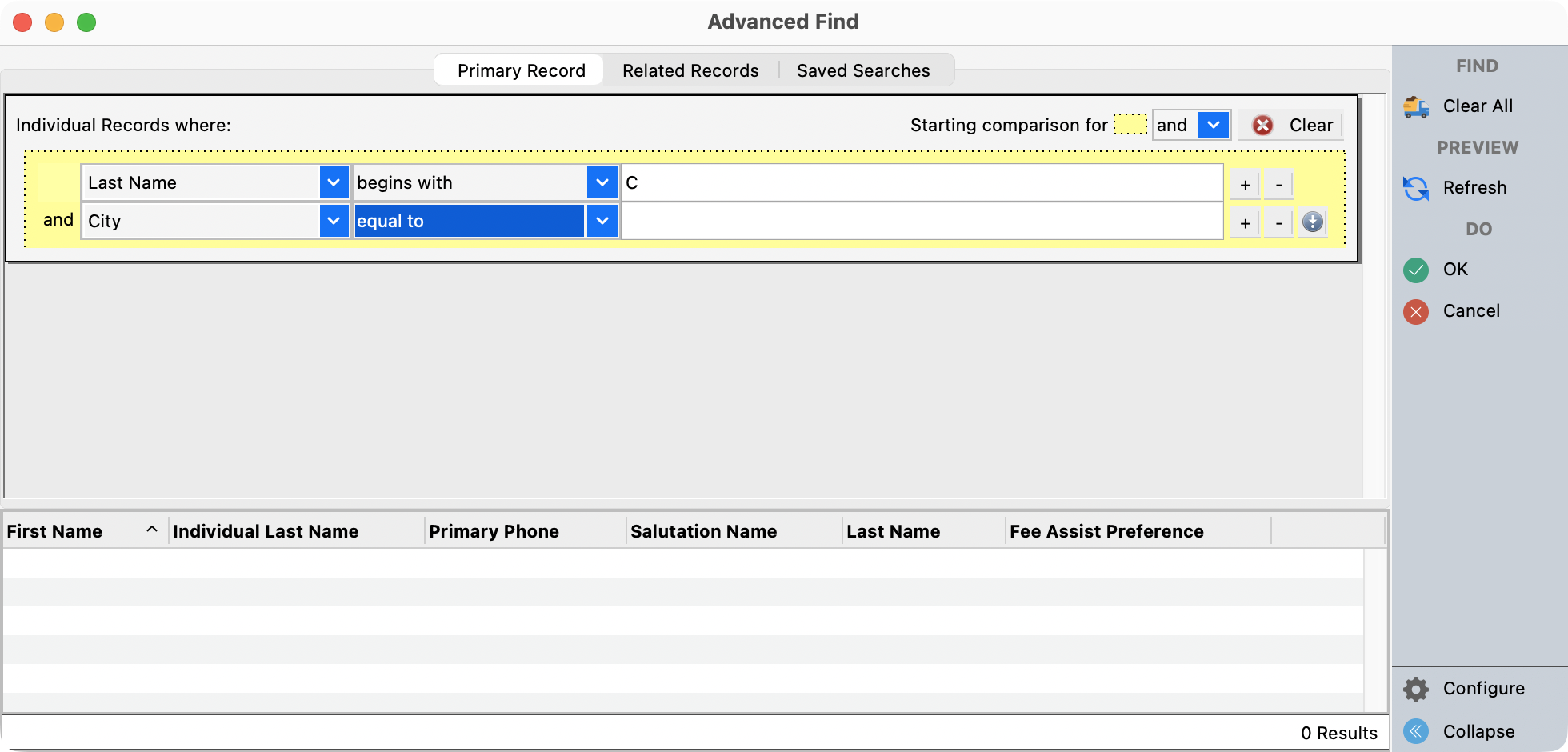 Advanced Find window with example.