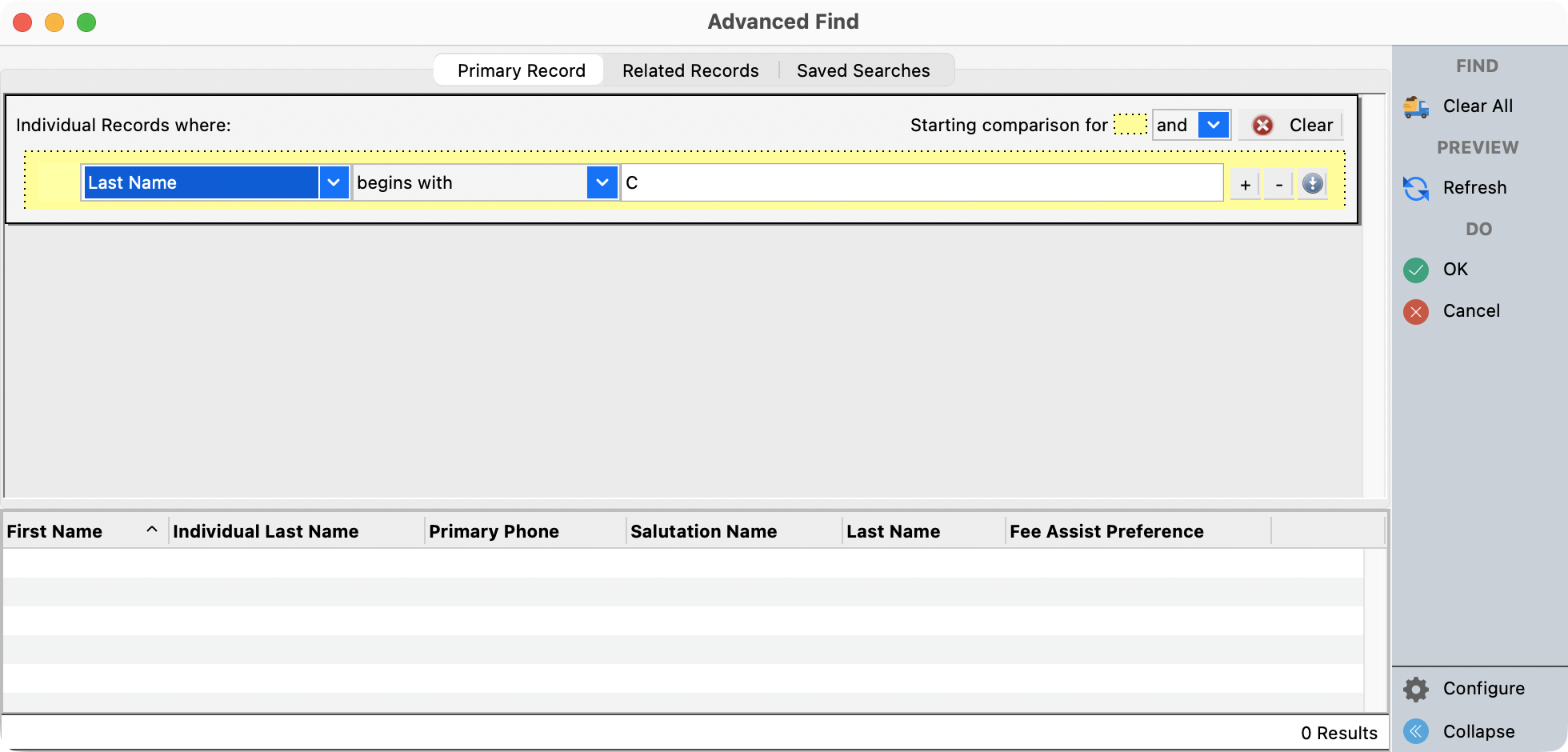 Advanced Find Window