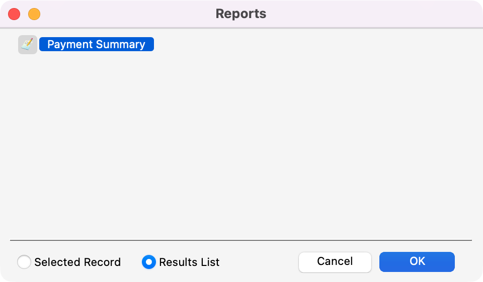 Reports pop-up window.