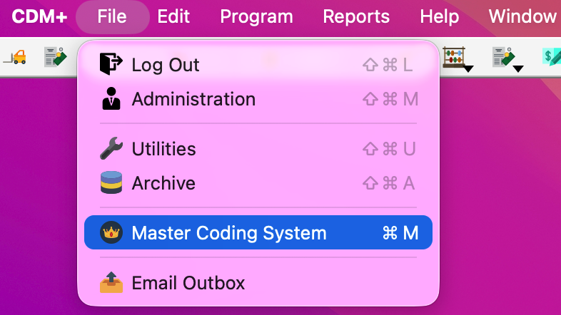 Navigation to Master Coding System.