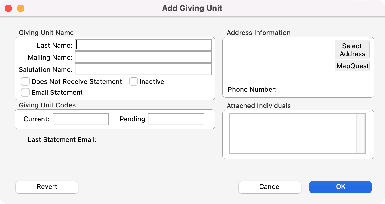 Add Giving Unit window.