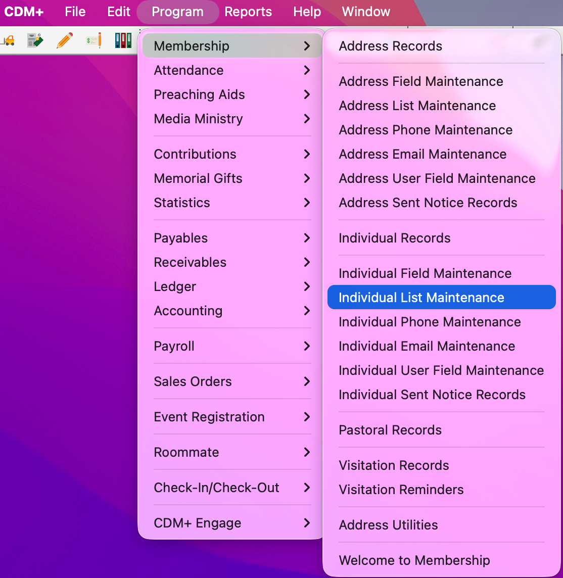 Naviigation to Individual List Maintenance.